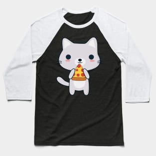 Cute Pizza Eating Cat T-Shirt Baseball T-Shirt